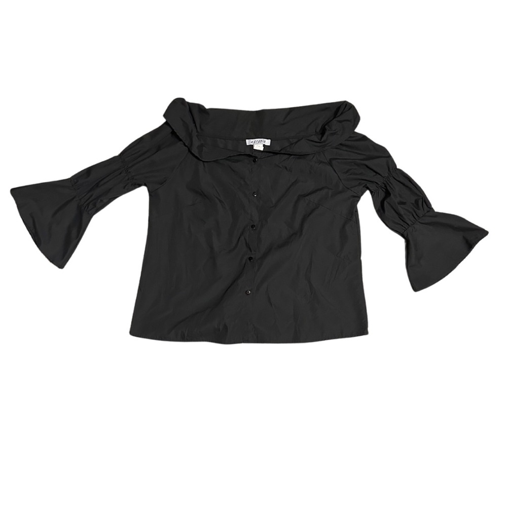 Black Off-the-Shoulder Button-Up Shirt - Wardrobe Essential